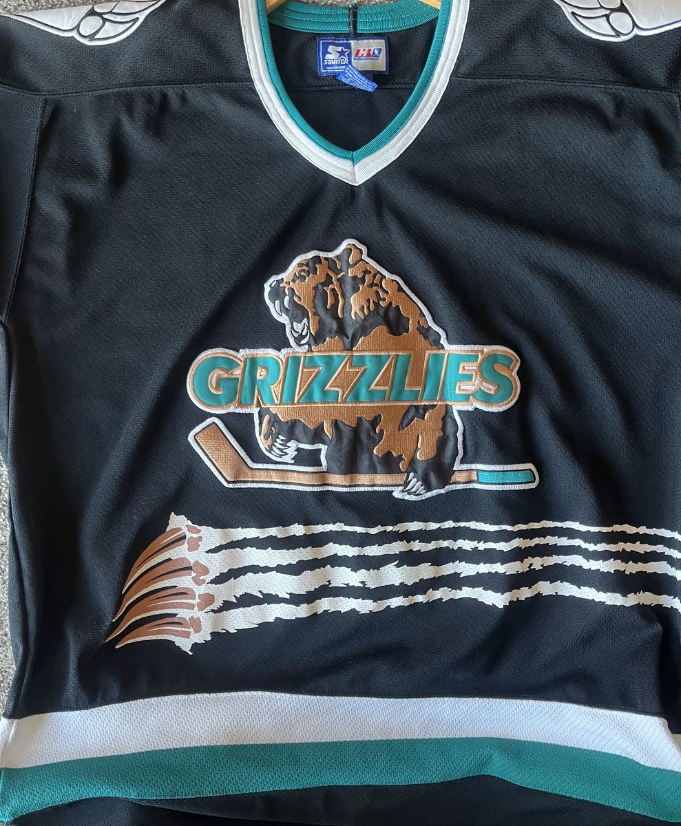 Vintage Starter Utah Grizzlies Hockey Jersey IHL Mens Large Black Teal