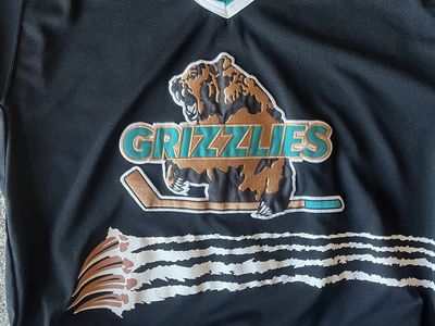 Vintage Starter Utah Grizzlies Hockey Jersey IHL Mens Large Black Teal