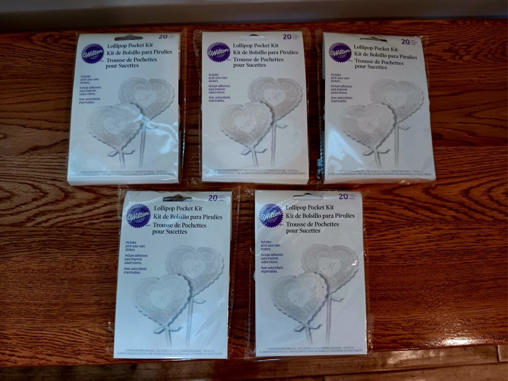 5 Pack Wilton White Heart Lollipop Pocket Kits 20 Count Each