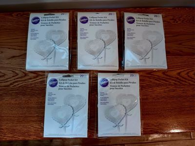 5 Pack Wilton White Heart Lollipop Pocket Kits 20 Count Each