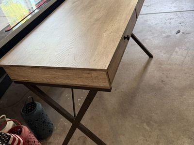 Wooden Desk with X-Frame Metal Legs - Modern Industrial Style