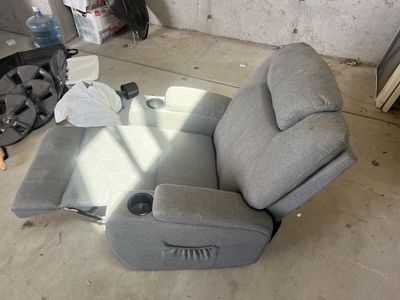 Gray Fabric Recliner Chair with Cupholders and Side Pockets FREE!!