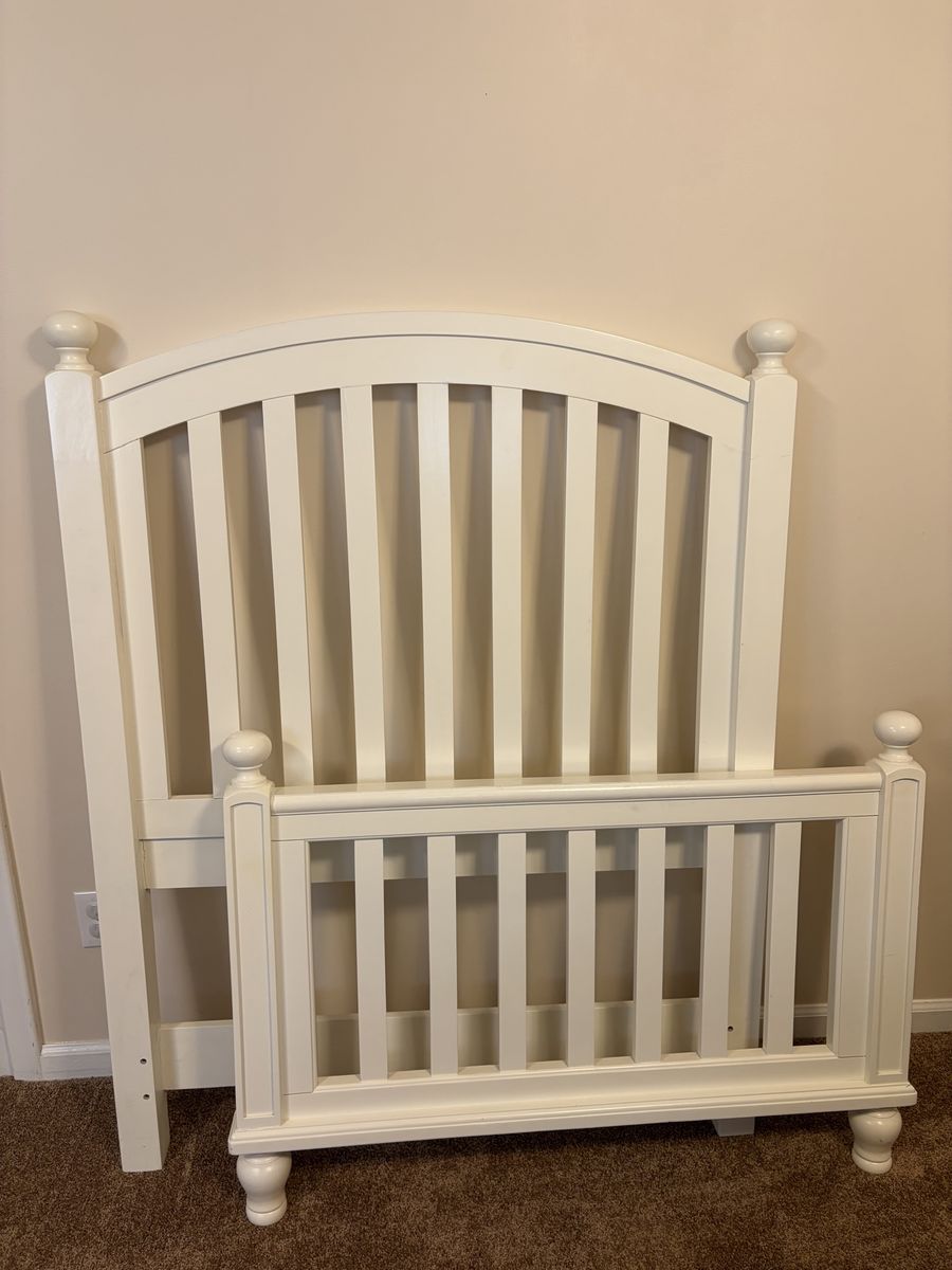 White Twin Headboard, Footboard, Rails & Slats - Solid Wood Bed Frame Set