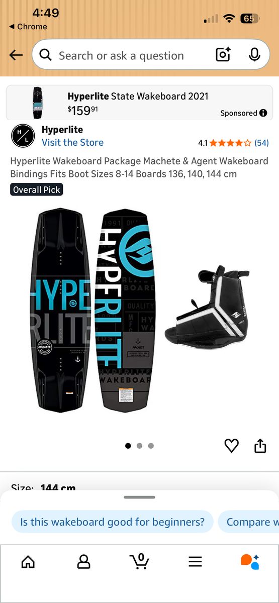 Like  New 142 cm hyper Light Machete Wakeboard