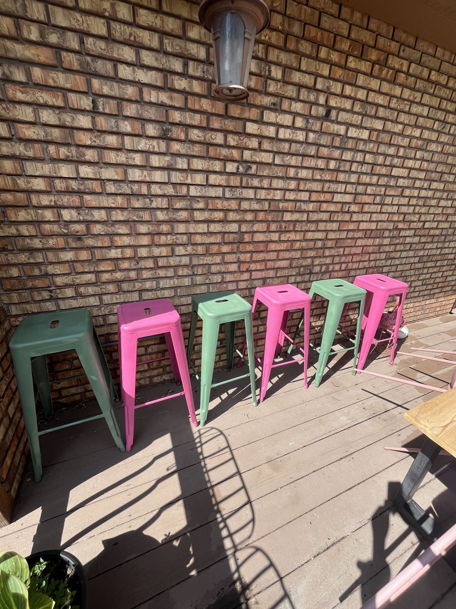 Set of 6 Colorful 30” Metal Bar Stools – Pink & Mint Green