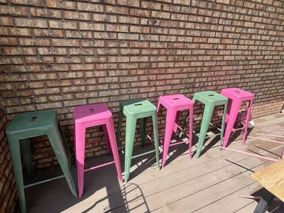 Set of 6 Colorful 30” Metal Bar Stools – Pink & Mint Green
