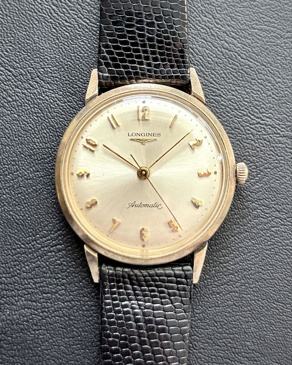 Vintage Longines Grand Prize Automatic RECENT SERVICE Cal 340 10K Gold Filled Bezel Men’s Watch Genuine Lizard Strap