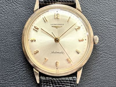 Vintage Longines Grand Prize Automatic RECENT SERVICE Cal 340 10K Gold Filled Bezel Men’s Watch Genuine Lizard Strap