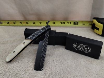 Steel Warrior Engraved Straight Razor with Mother of Pearl Handle - New in Box
