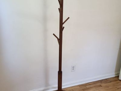 Freestanding Bamboo Wooden Coat Tree Rack - 8 Hooks, Adjustable, Brown