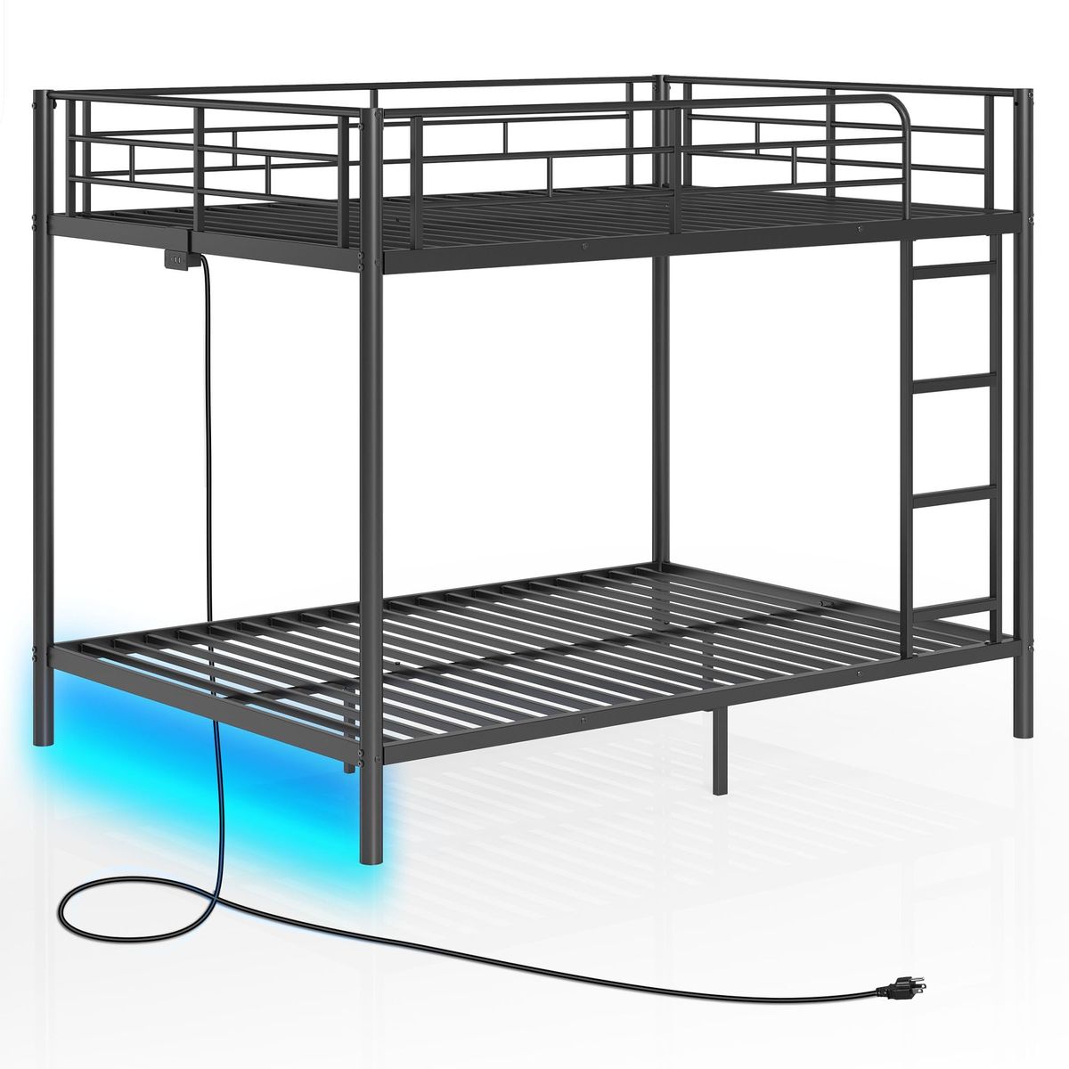 Full-over-Full Metal Bunk Bed with RGB LED Lights & Charging Station
