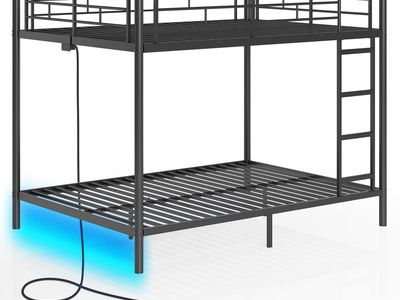 Full-over-Full Metal Bunk Bed with RGB LED Lights & Charging Station