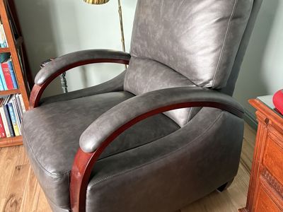 Modern Gray Recliner Armchair with Wooden Accent Arms