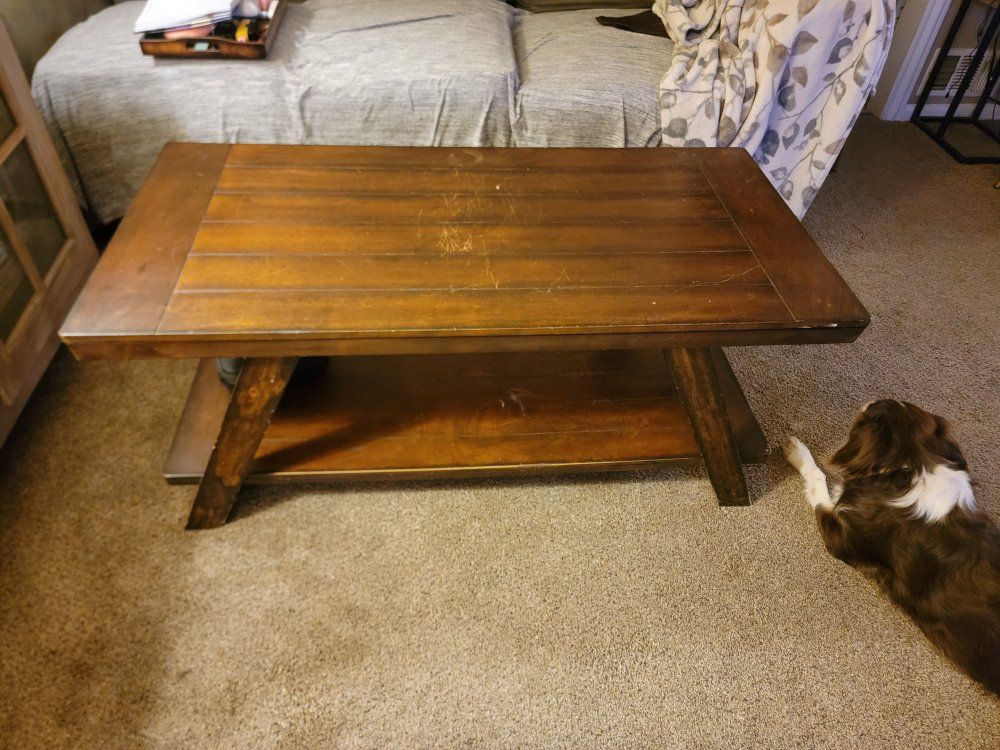 Rustic Wooden Coffee Table with Bottom Storage Shelf