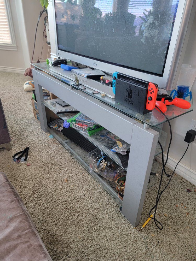 TV Stand High End Glass Metallic