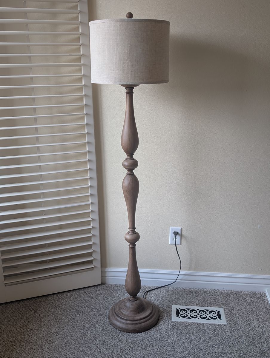 3-way Brown Faux Wood Resin Floor Lamp