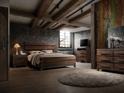 RC Willey Forge Rustic Brown Queen Bedroom Set – Acacia Wood + Industrial Details