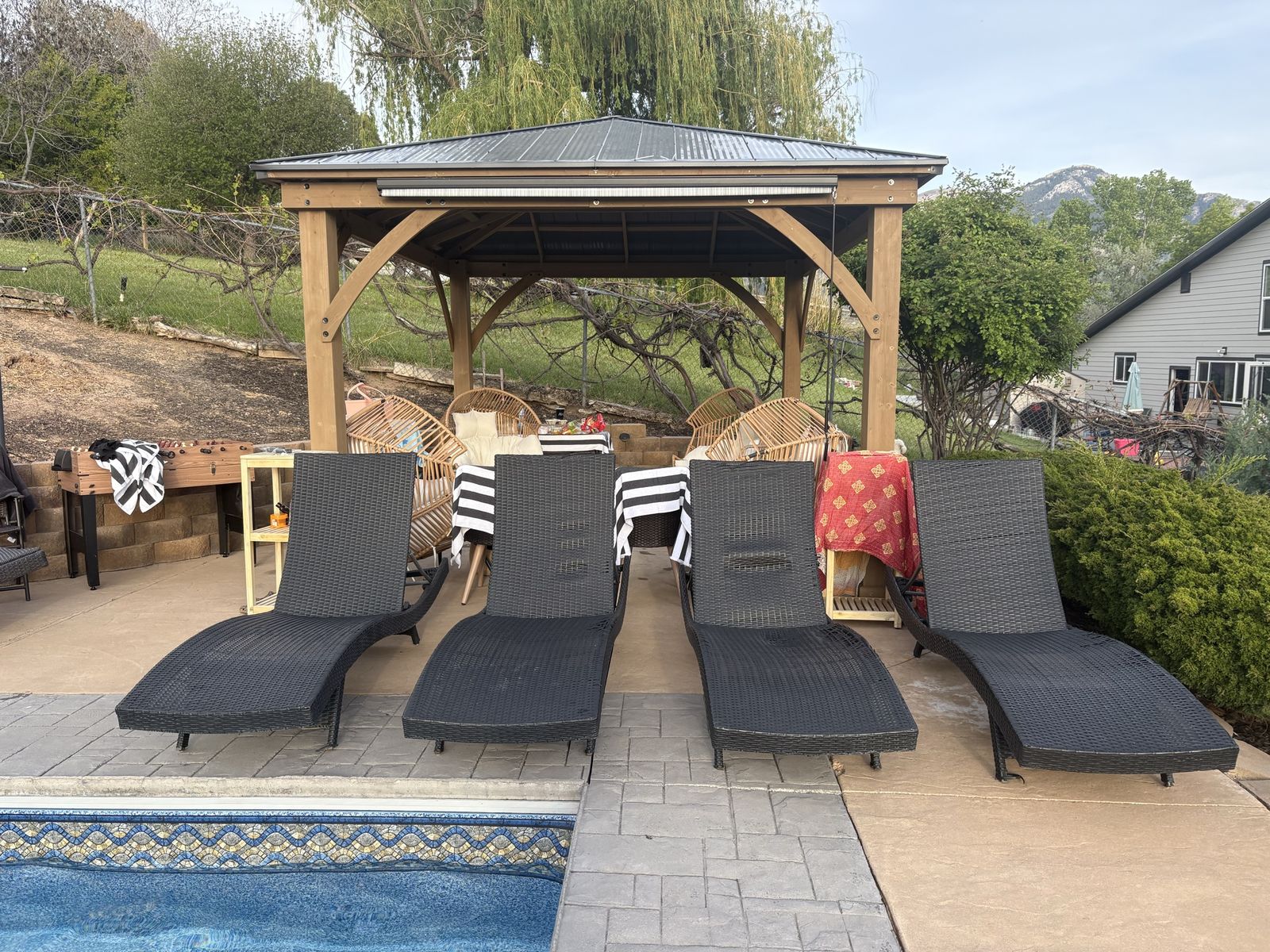 Black Wicker Pool Chaise Loungers (4)