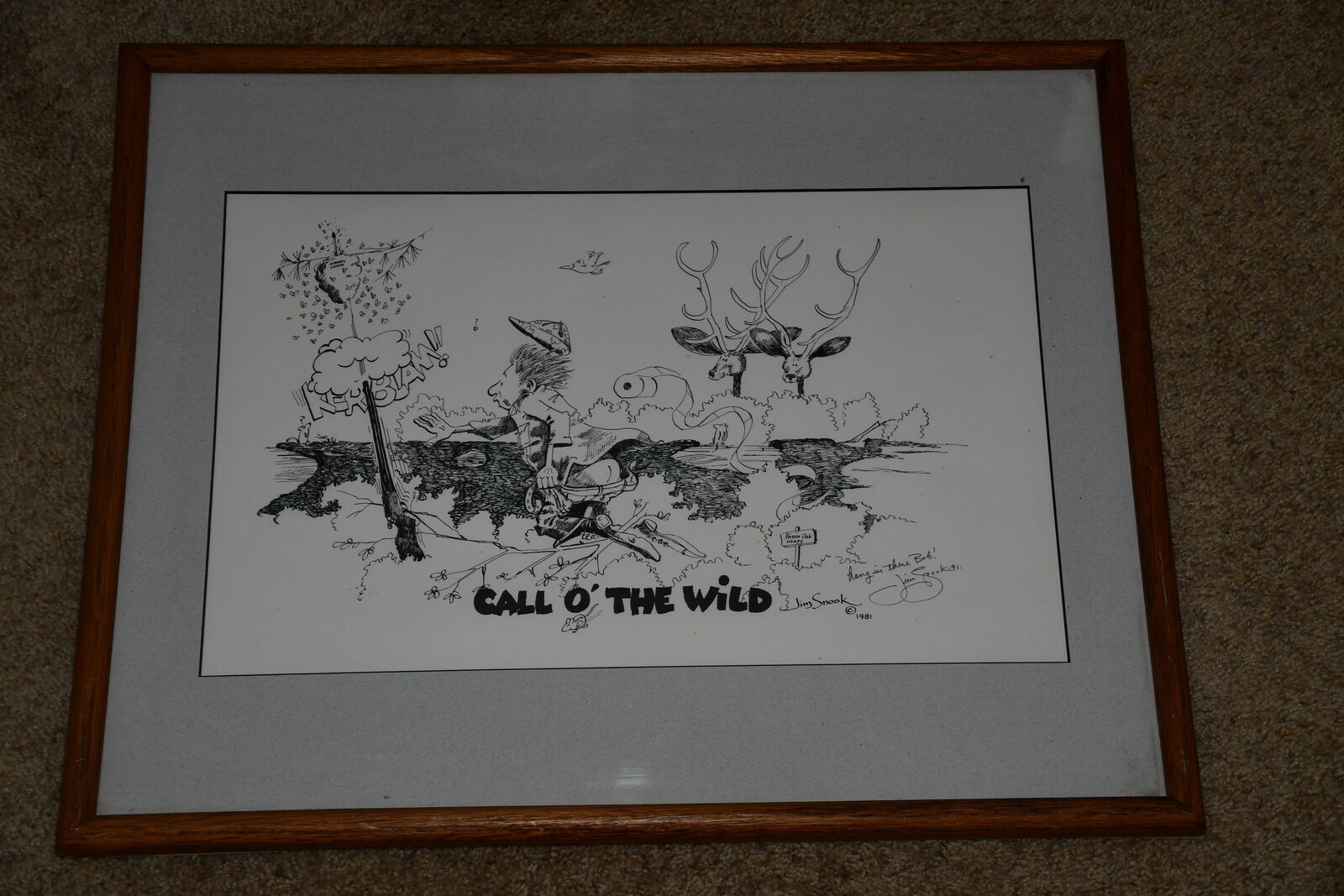 "CALL OF THE WILD" SIGNED JIM SNOOK CARTOON ~ 1981 ~ HUNTING ~ BEES ~ DEER