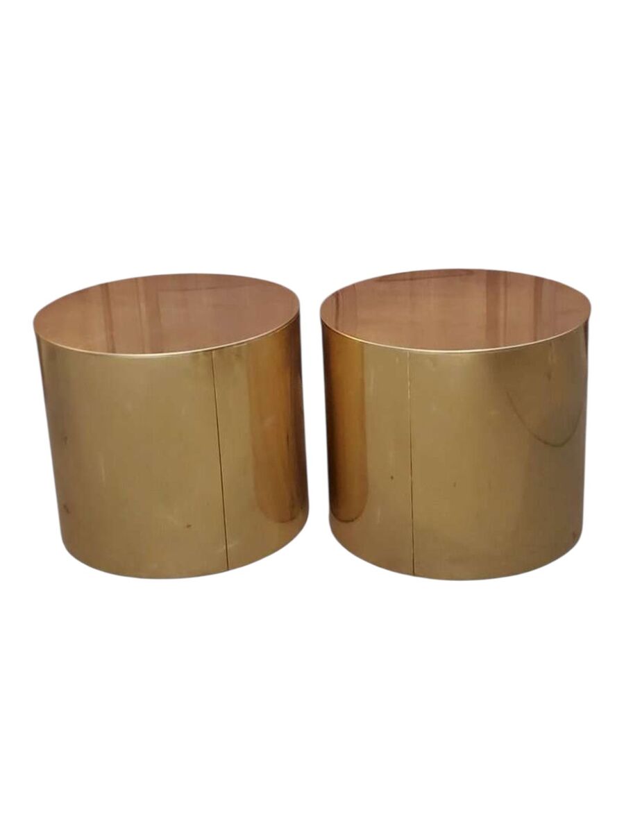 Vintage MCM Curtis Jere Brass Drum End Tables