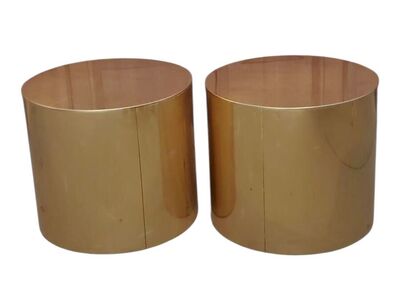 Vintage MCM Curtis Jere Brass Drum End Tables