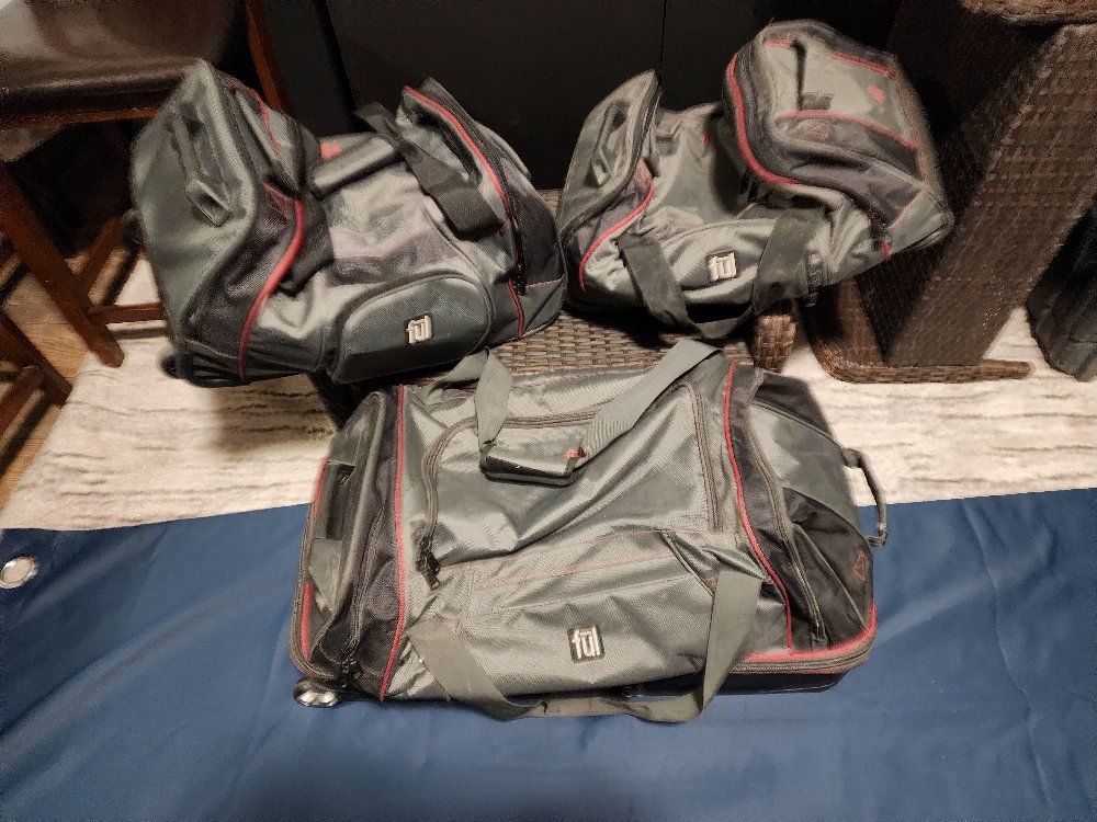 FUL 3-Piece Rolling Duffle Bag Luggage Set - Grey/Red, Multiple Sizes