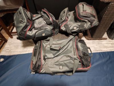 FUL 3-Piece Rolling Duffle Bag Luggage Set - Grey/Red, Multiple Sizes