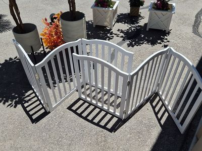 Folding White Wood Pet Gate/Playpen - 3-Panel Freestanding Barrier for Dogs & Babies x2