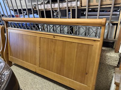 King Size Wooden Sleigh Bed Frame with Metal Lattice Detail and Box Spring