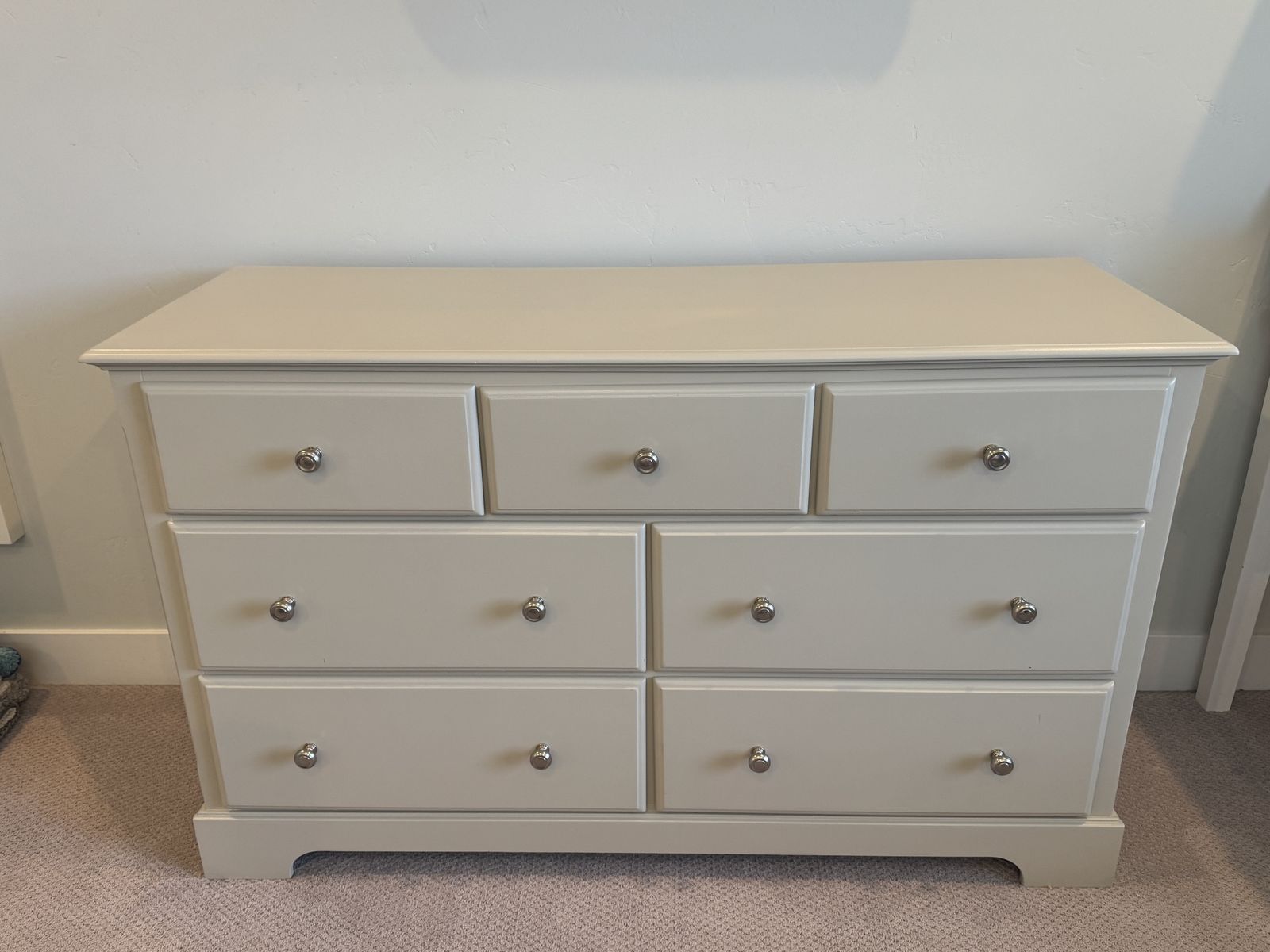 Greige 7-Drawer Double Dresser with Silver Hardware