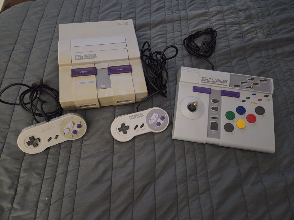 Nintendo Super NES Control Deck (SNS-001) with 2 Controllers & Super Advantage Arcade Stick