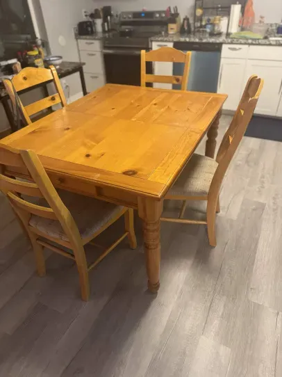 Wonderful Wooden Rustic Dining Table w/ 6 Chairs and Leaflet