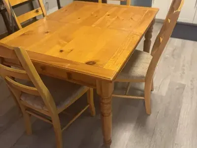 Wonderful Wooden Rustic Dining Table w/ 6 Chairs and Leaflet