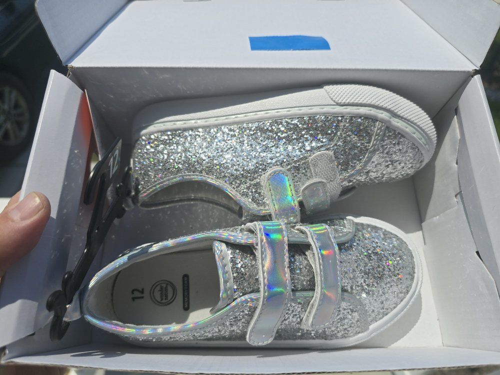 DREAM PAIRS Youth Silver Sparkly Hook & Loop Shoes - US Size 12 Youth New in Box