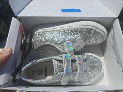 DREAM PAIRS Youth Silver Sparkly Hook & Loop Shoes - US Size 12 Youth New in Box