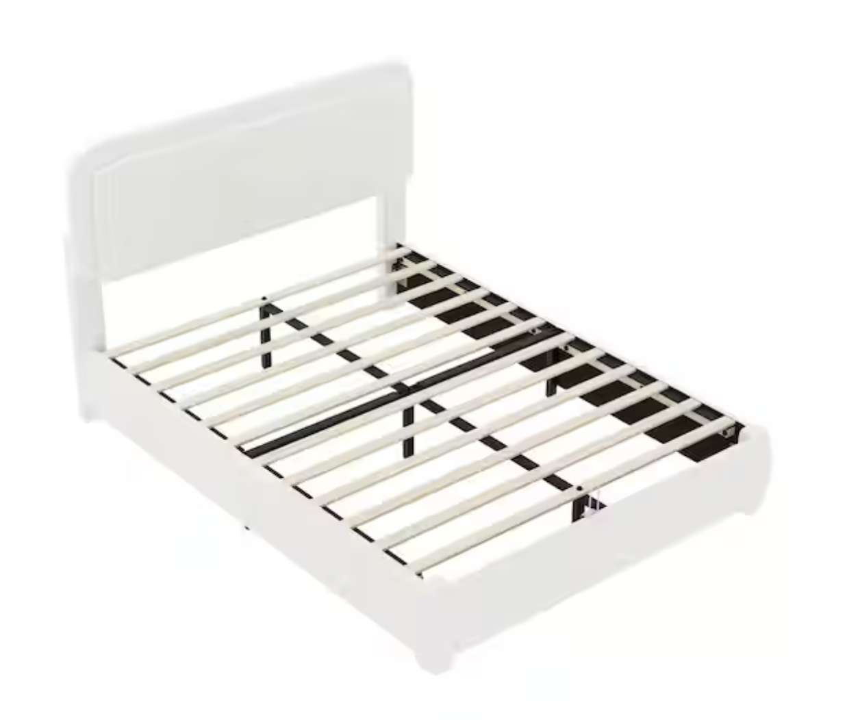 New White Upholstered Queen Platform Bed Frame