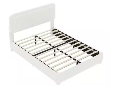 New White Upholstered Queen Platform Bed Frame