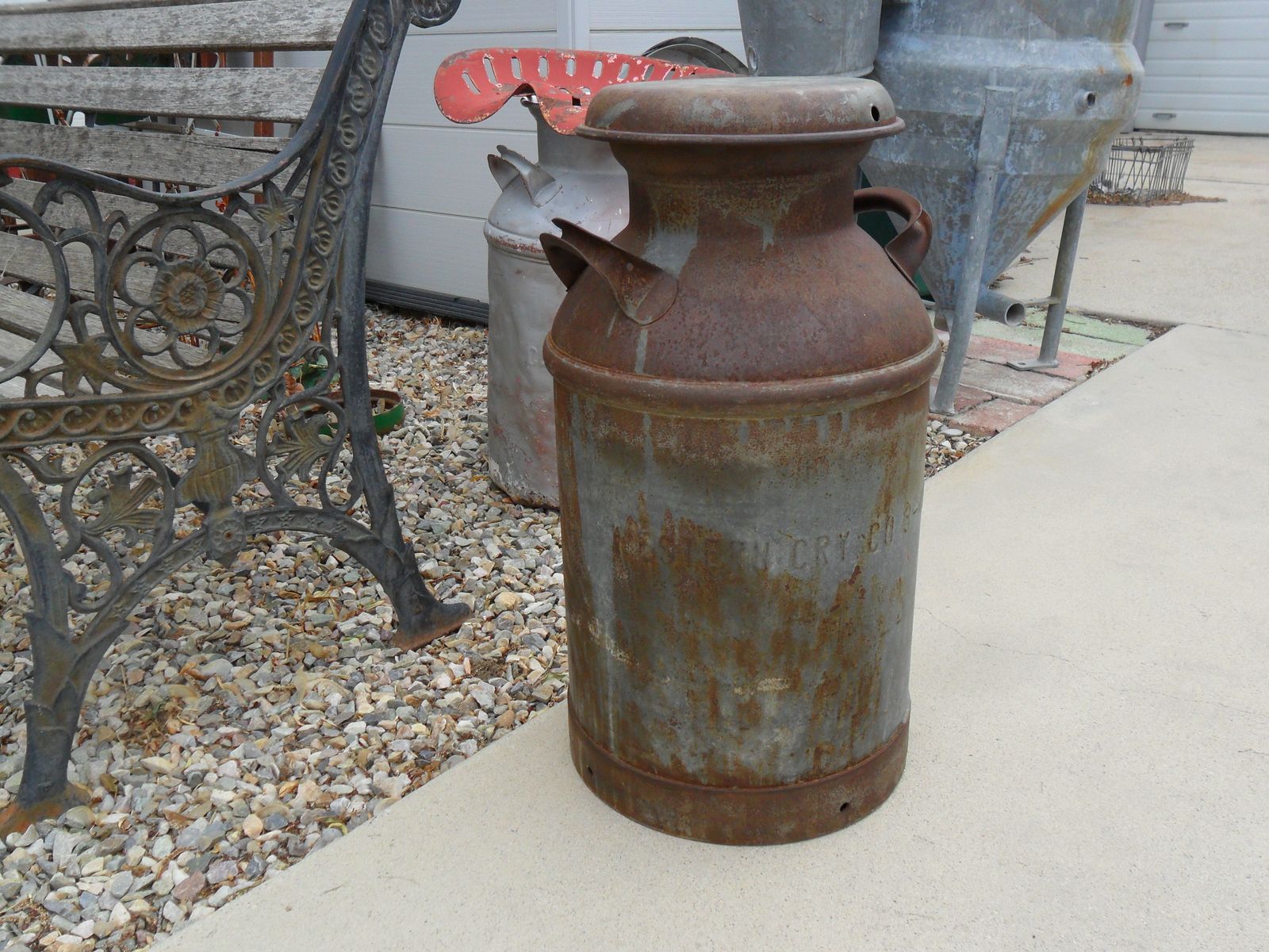 OLD UNPAINTED MILK CAN WITH LID