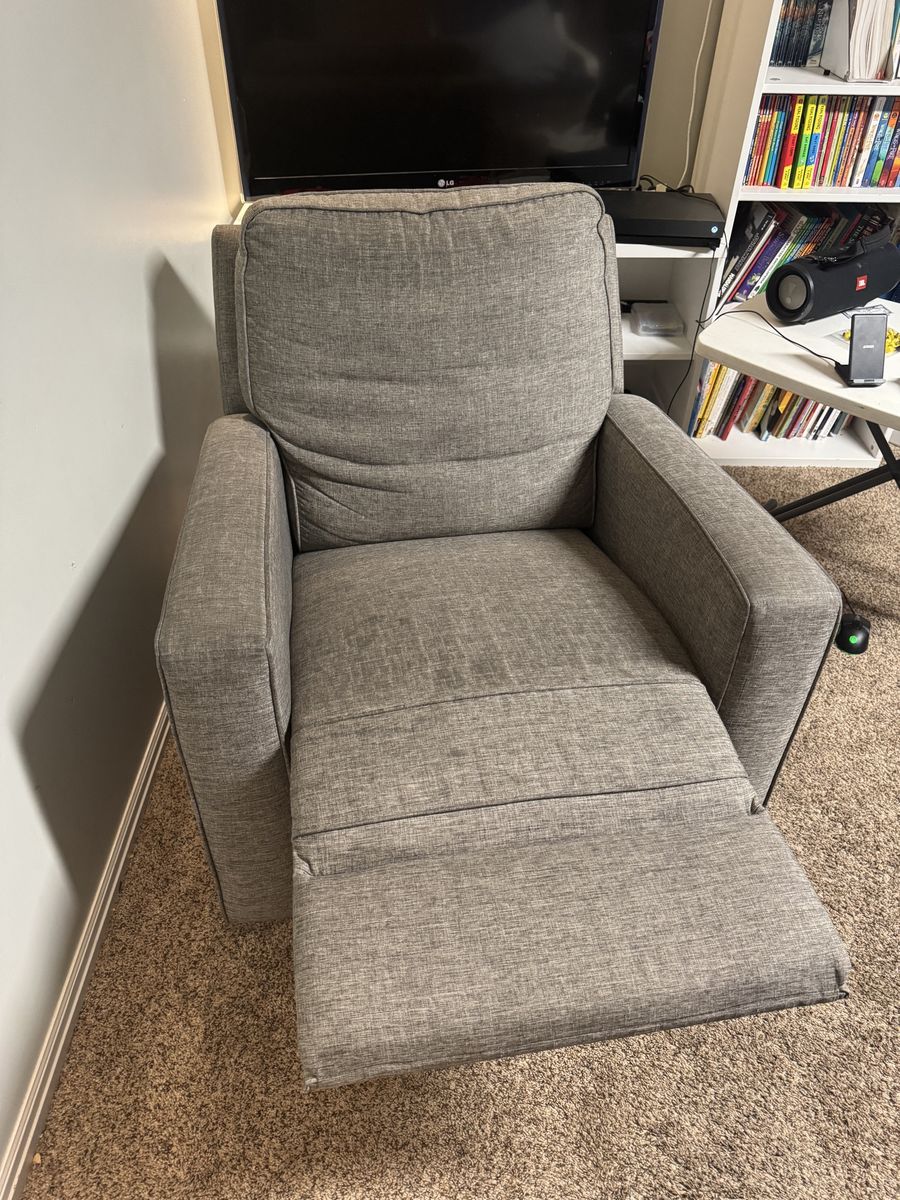 2 Gray Upholstered Recliner Armchairs with Footrest