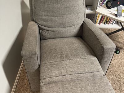 2 Gray Upholstered Recliner Armchairs with Footrest