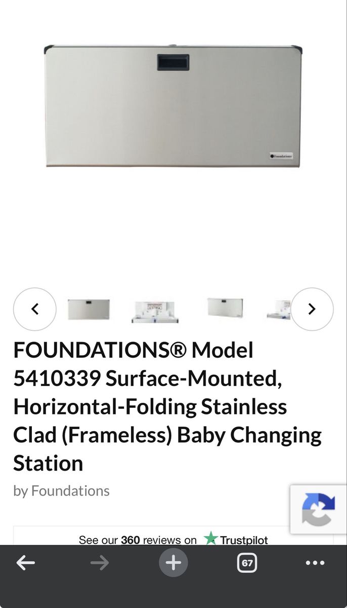 Foundations 5410339 Surface-Mounted Horizontal-Folding Stainless Steel Baby Changing Station