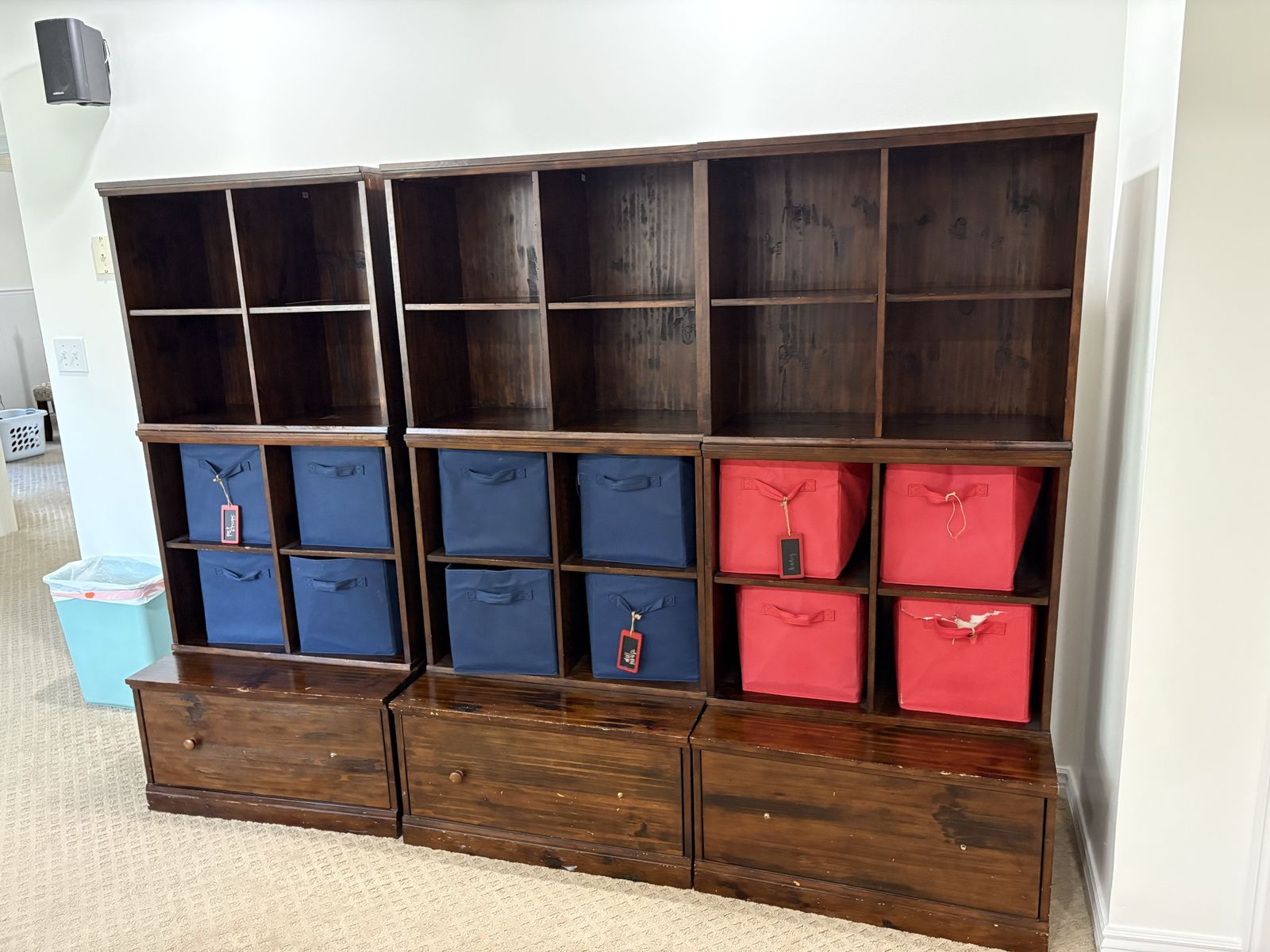 Large Wooden Storage Unit with Bins - Versatile Organization for Home or Office