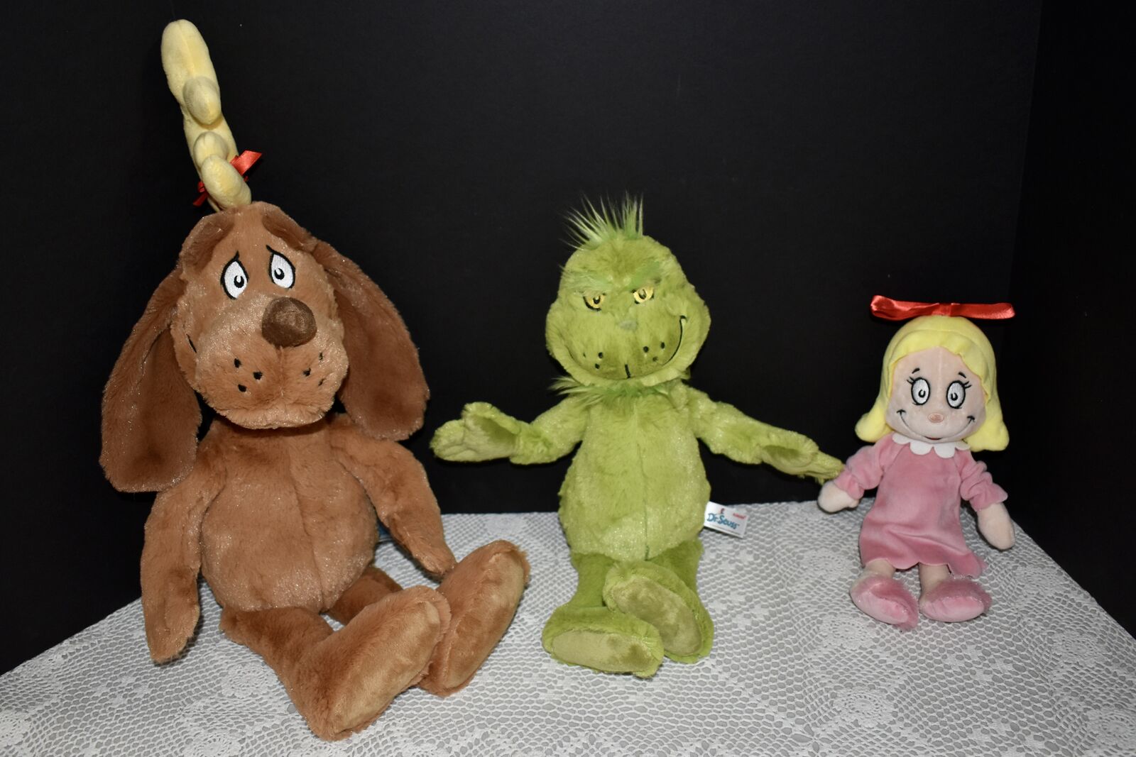Set Of Three Large Dr. Seuss Plush Animal / Dolls For Christmas Decor OR Gift ~ The Grinch, Max The Dog And Cindy Lou