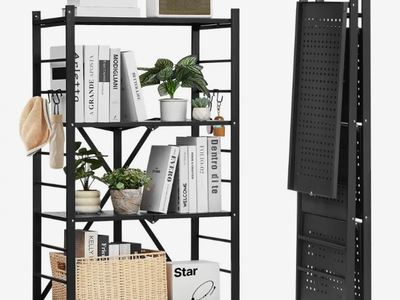 4-Tier Foldable Storage Shelf, 26W x 13D x 46H Inch Folding Metal Rack Shelving Unit, No Assembly