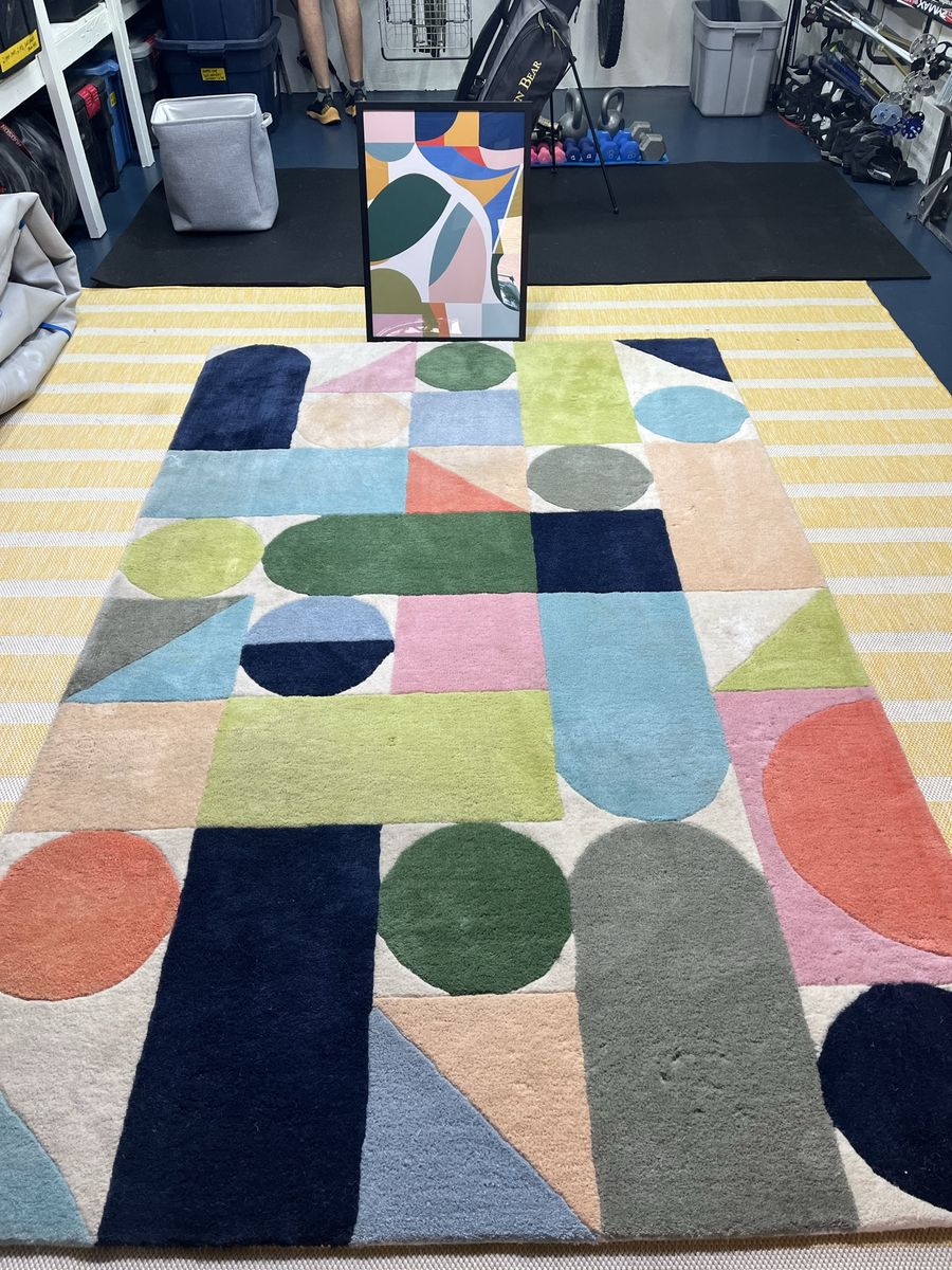 Modern Abstract Geometric Area Rug with Colorful Shapes Multicolored