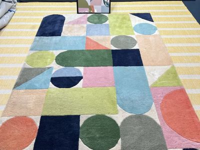 Modern Abstract Geometric Area Rug with Colorful Shapes Multicolored