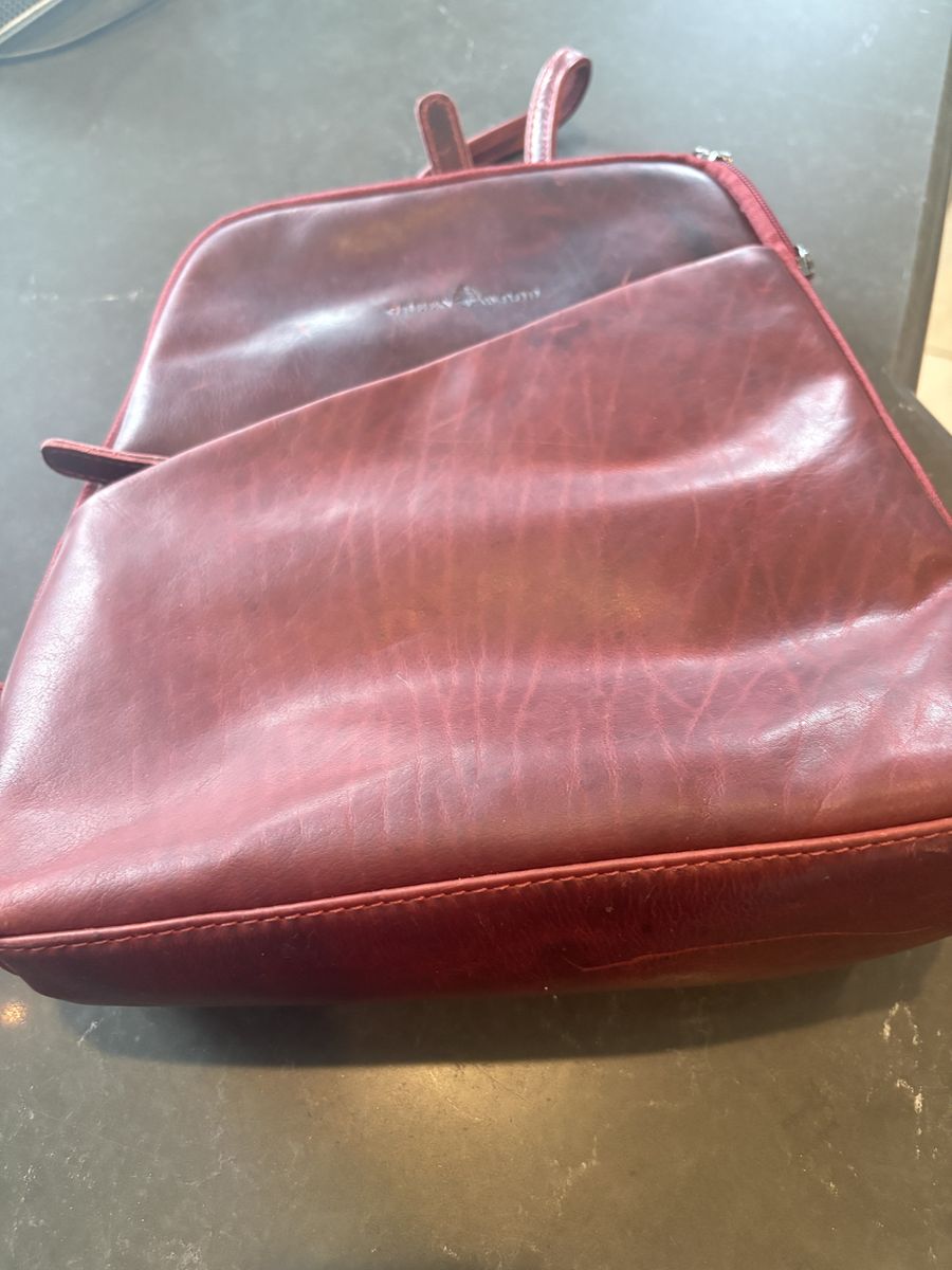 Red, backpack style purse - leather.