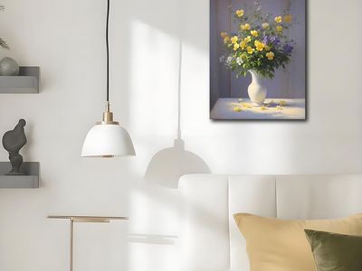 New! Sense&Sensitivity Arts 12x16 Inch Vintage Flowers Canvas Wall Art Vibrant Yellow Purple Bouquet in White Vase