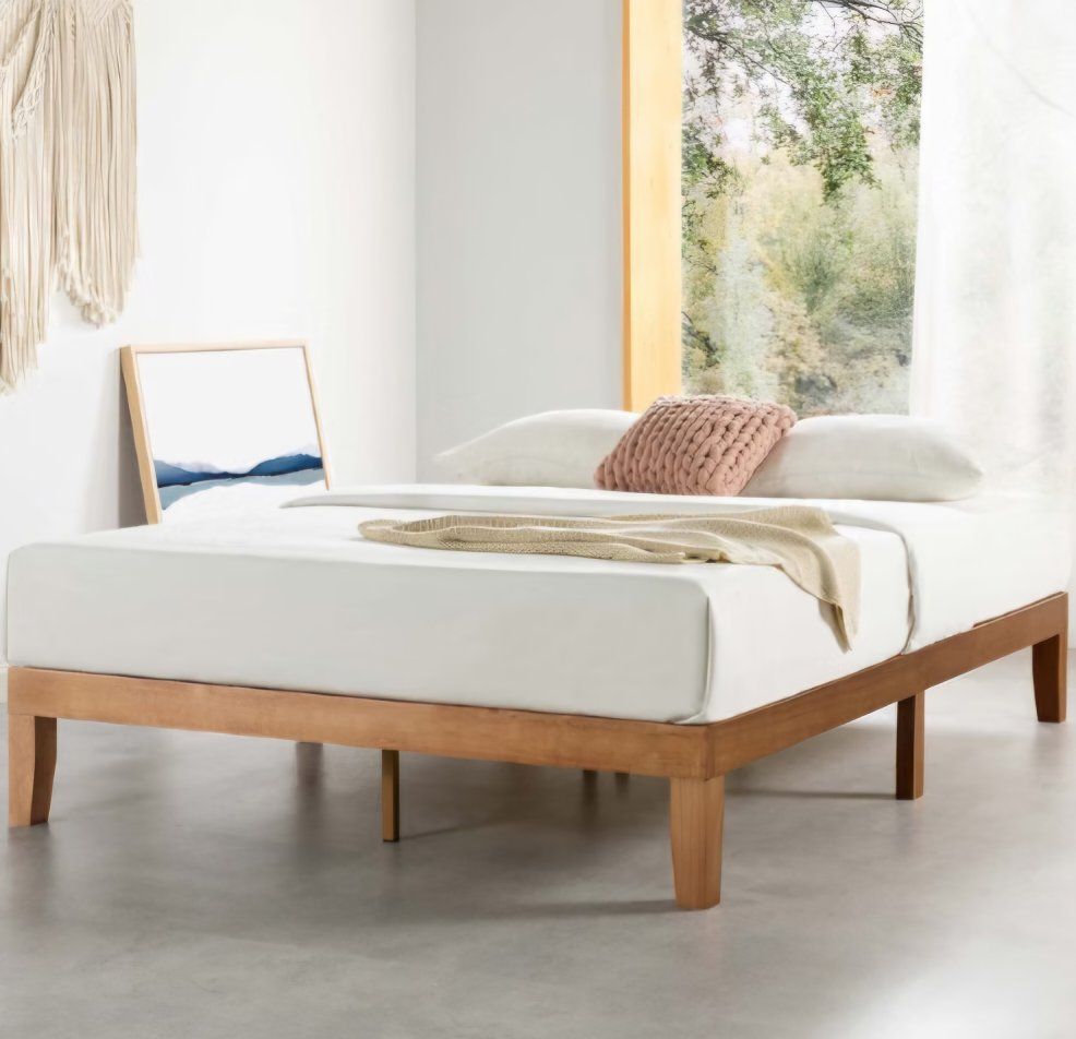 Full bed frame Mellow Naturalista Classic - 12 Inch Solid Wood Platform Bed with Wooden Slats, No Box Spring Needed, Easy Assemb