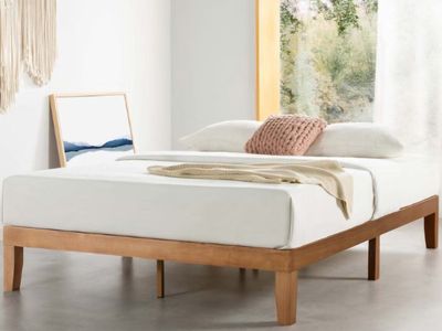 Full bed frame Mellow Naturalista Classic - 12 Inch Solid Wood Platform Bed with Wooden Slats, No Box Spring Needed, Easy Assemb